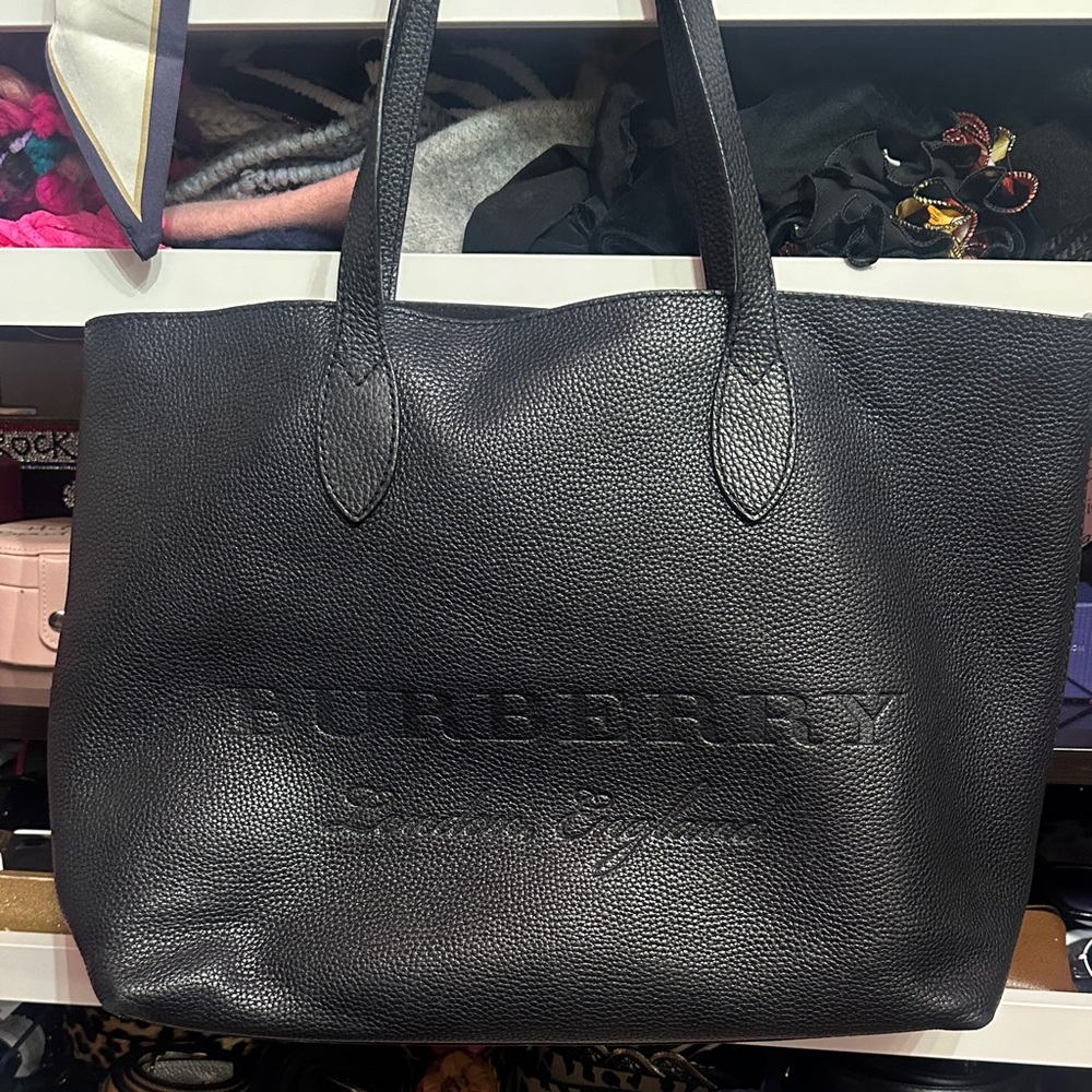 Authentic Burberry, Black, soft pebble, Embossed Leather Tote. Dust bag included